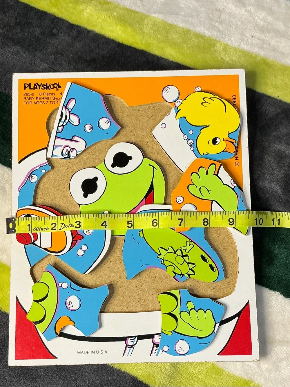 Vintage 1993 Playskool Wooden Puzzle Baby Kermit Bath Time 8 Piece Toy 265-2